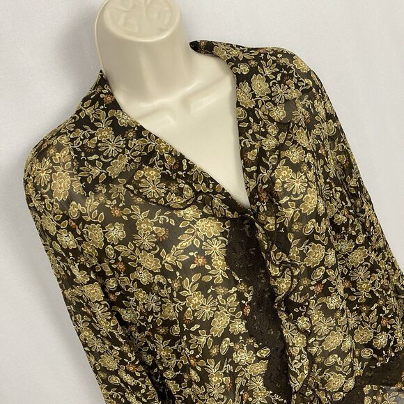 Vintage Liz Claiborne Top Womens 8 Medium Brown Sheer Floral Lacy Cottage Fairy - Picture 2 of 13